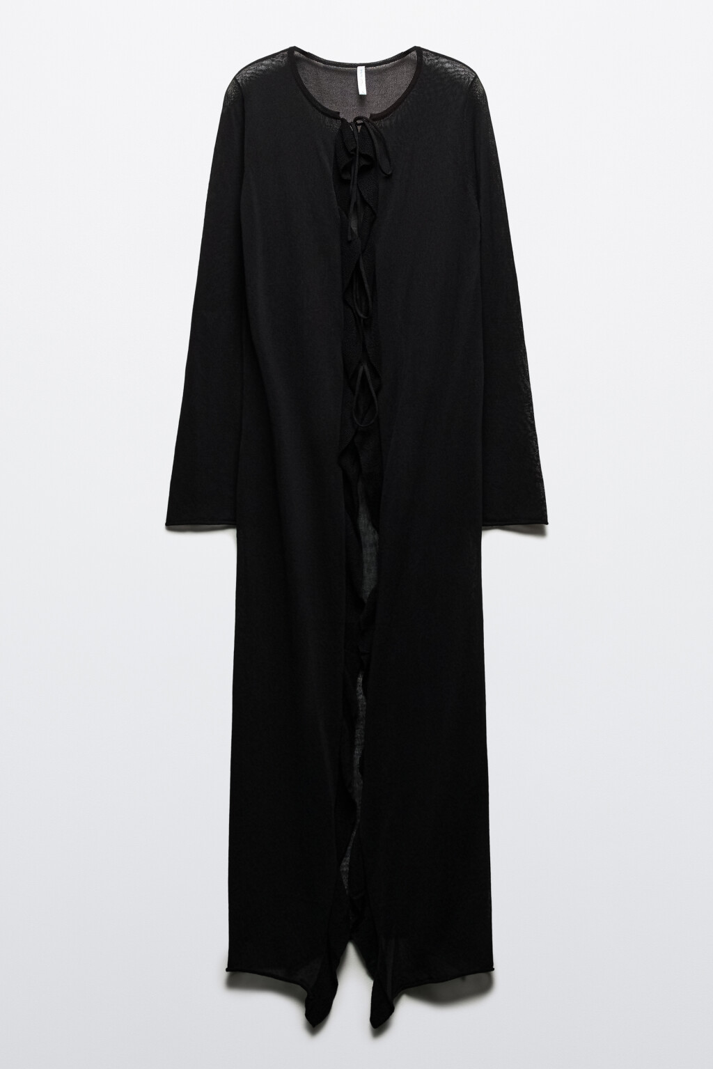 Кардиган макси на завязках с воланами - цвет черный - 8