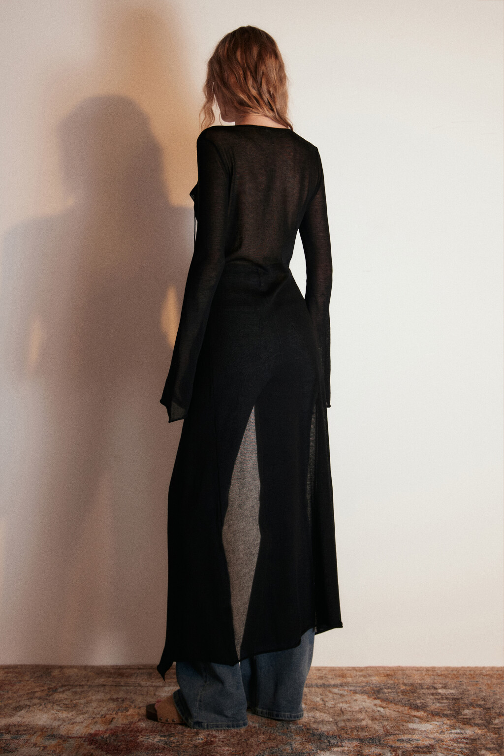 Кардиган макси на завязках с воланами - цвет черный - 5