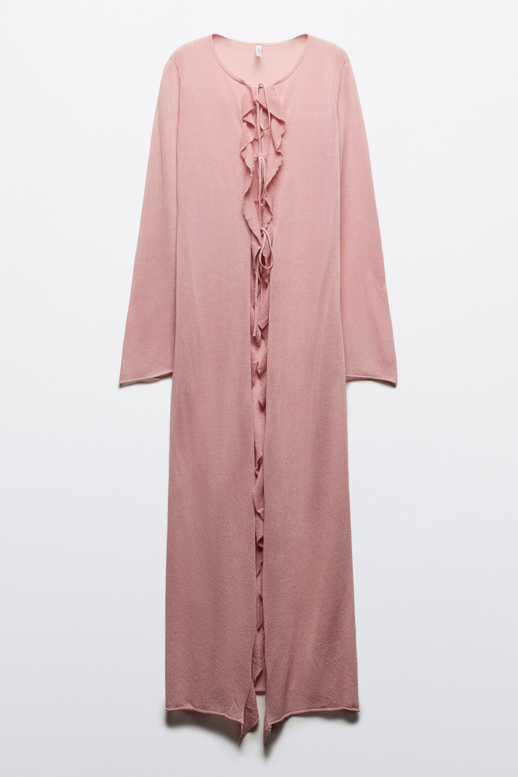 Кардиган макси на завязках с воланами - цвет розовый - 8