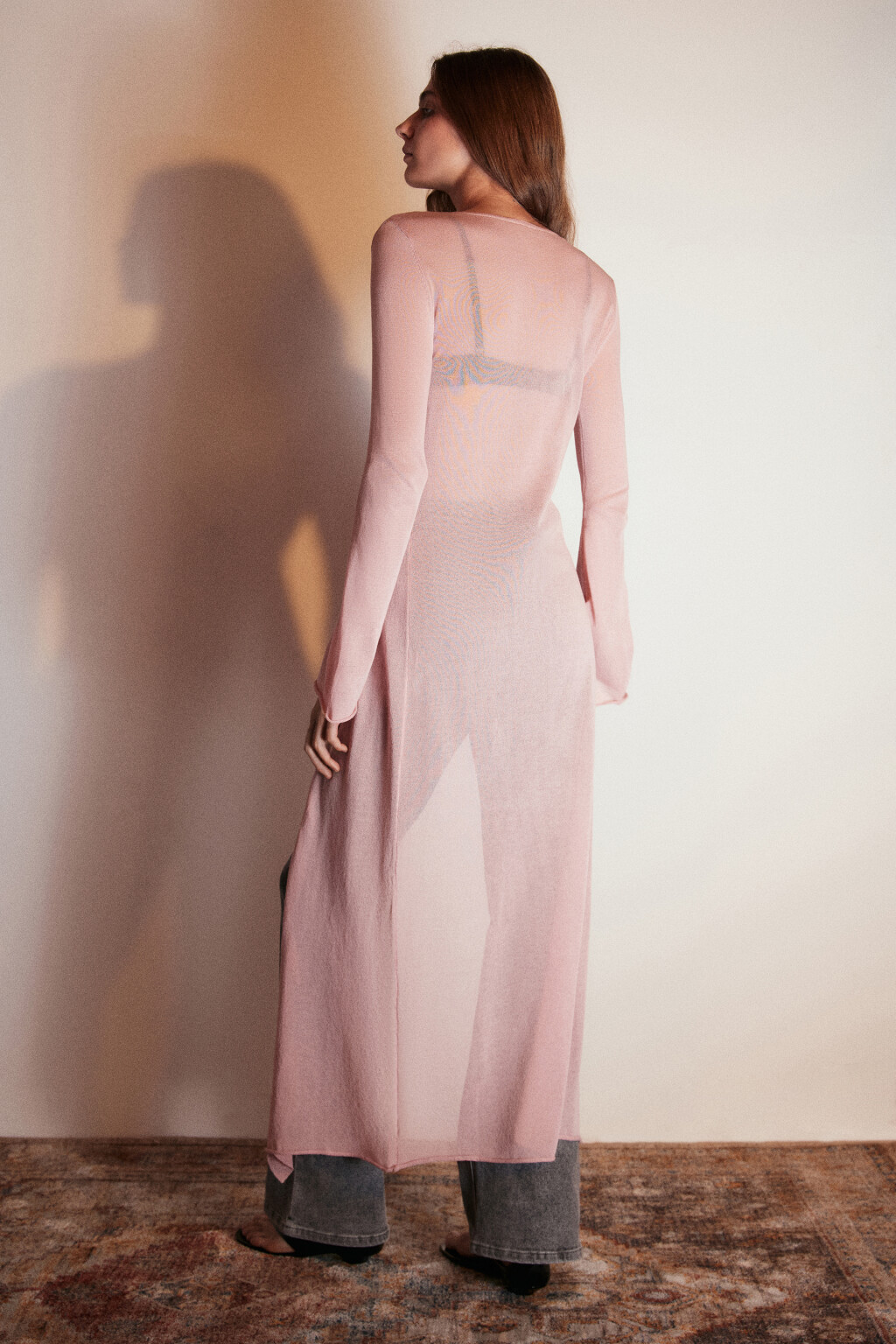 Кардиган макси на завязках с воланами - цвет розовый - 5