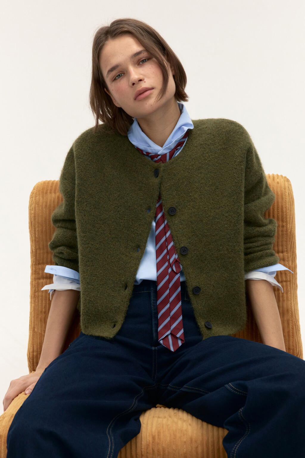 Кардиган на пуговицах с шерстью - цвет зеленый - 1