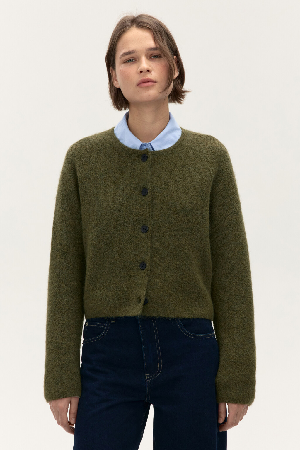 Кардиган на пуговицах с шерстью - цвет зеленый - 2