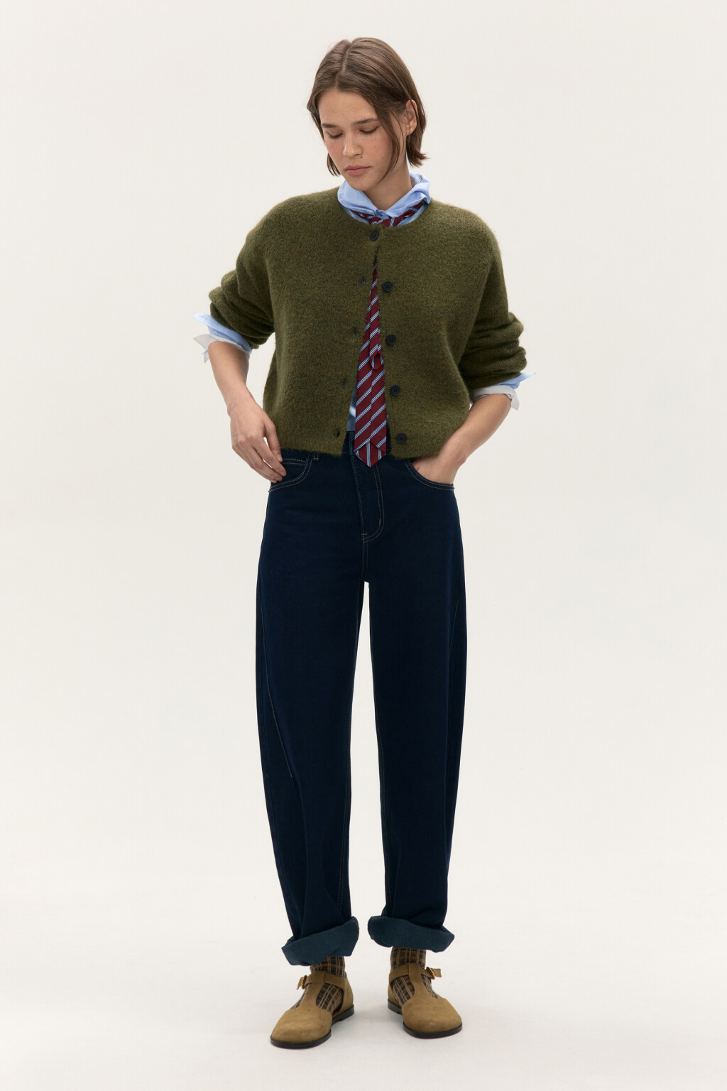 Кардиган на пуговицах с шерстью - цвет зеленый - 4