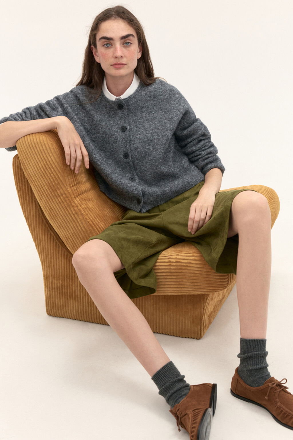 Кардиган на пуговицах с шерстью - цвет серый - 2