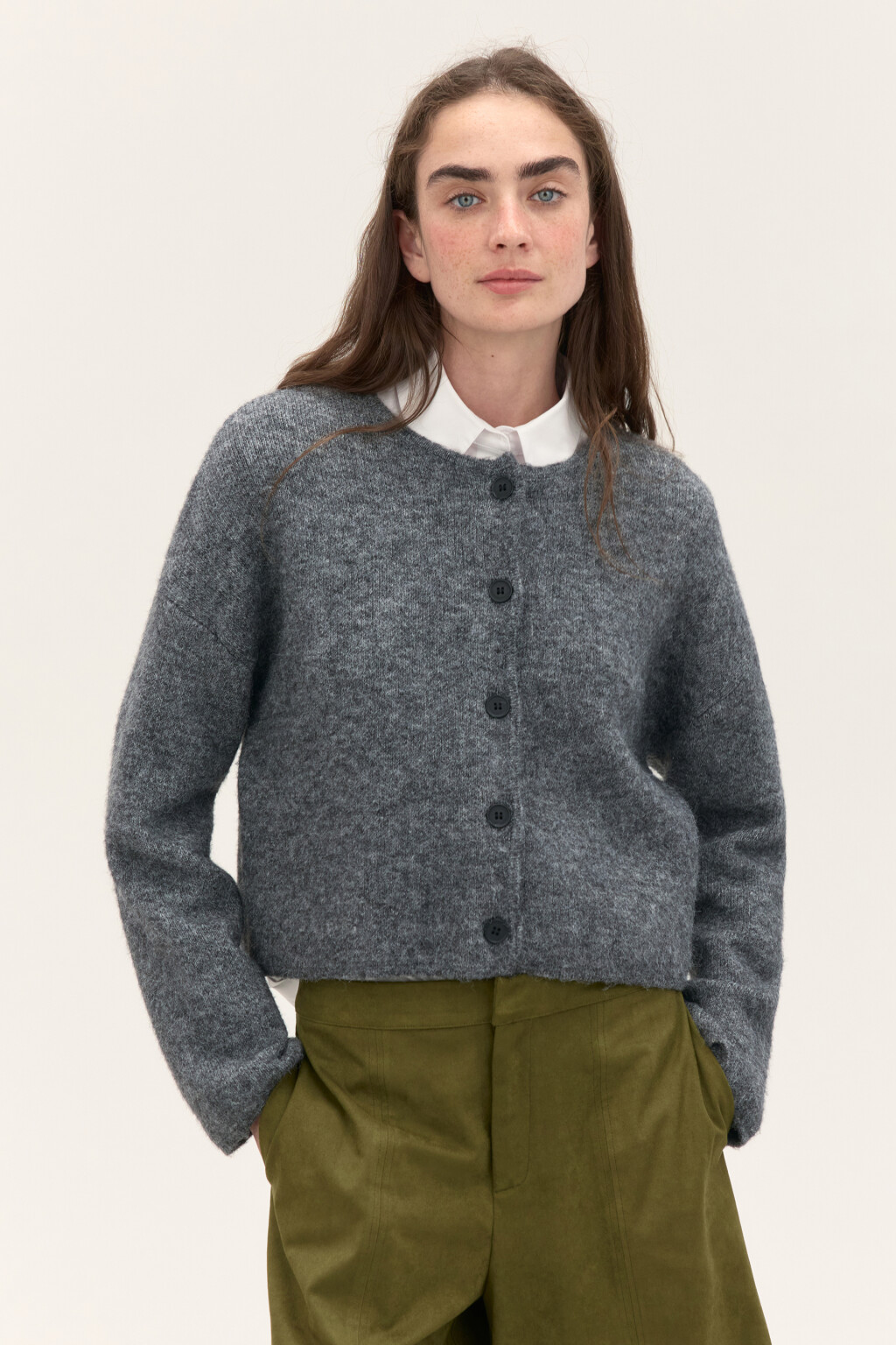 Кардиган на пуговицах с шерстью - цвет серый - 3