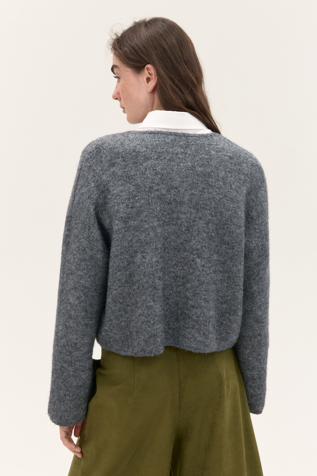 Кардиган на пуговицах с шерстью - цвет серый - 4