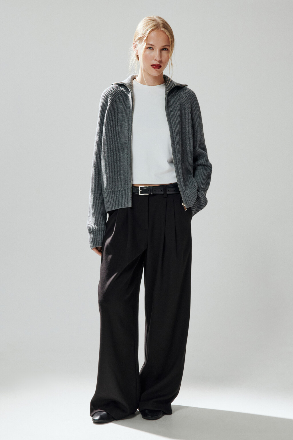 Кардиган вязаный на молнии - цвет серый - 4