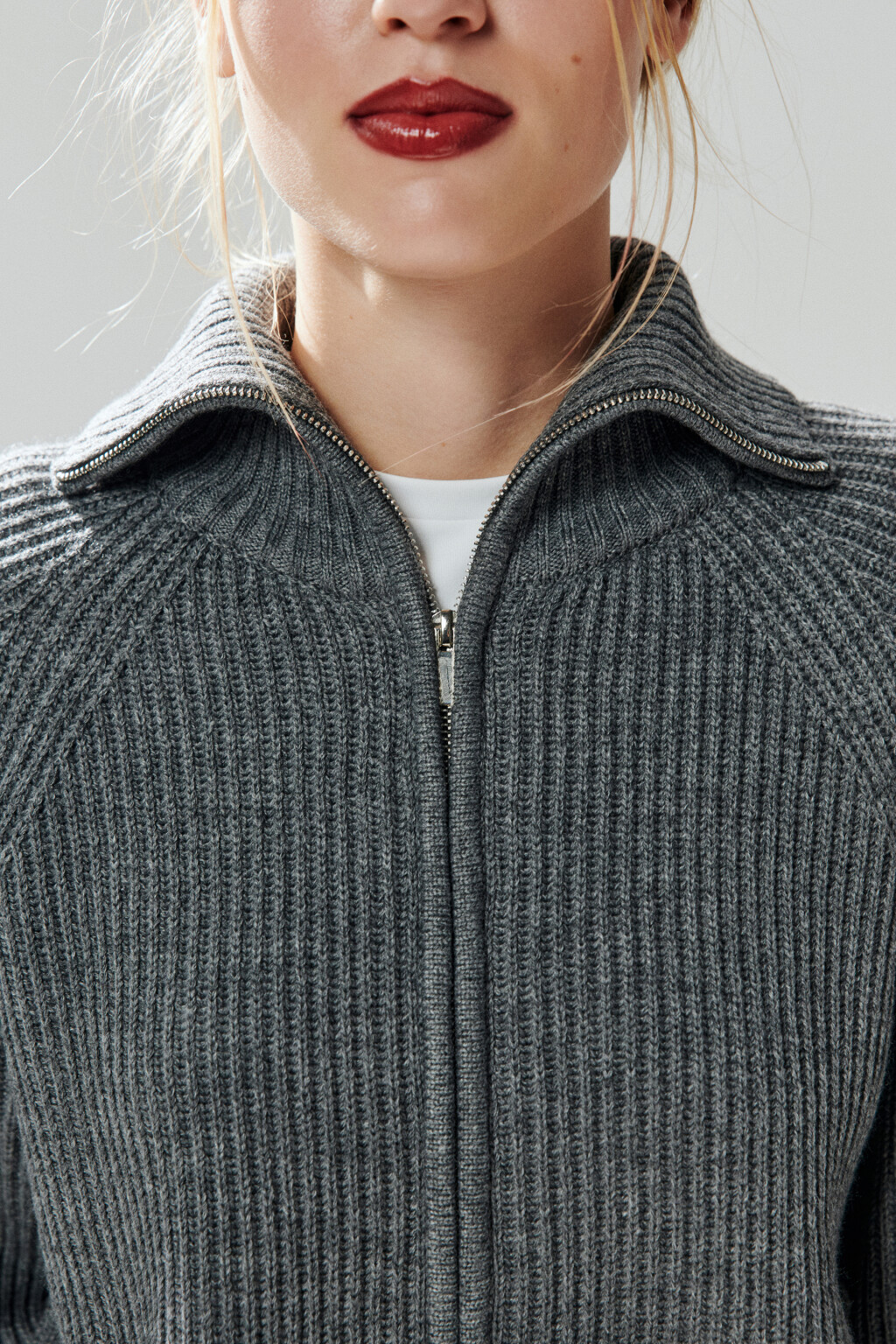 Кардиган вязаный на молнии - цвет серый - 5