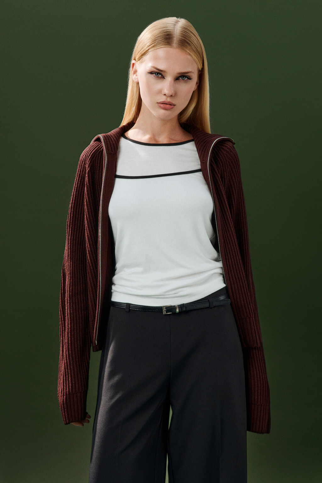 Кардиган вязаный на молнии - цвет бордовый - 2