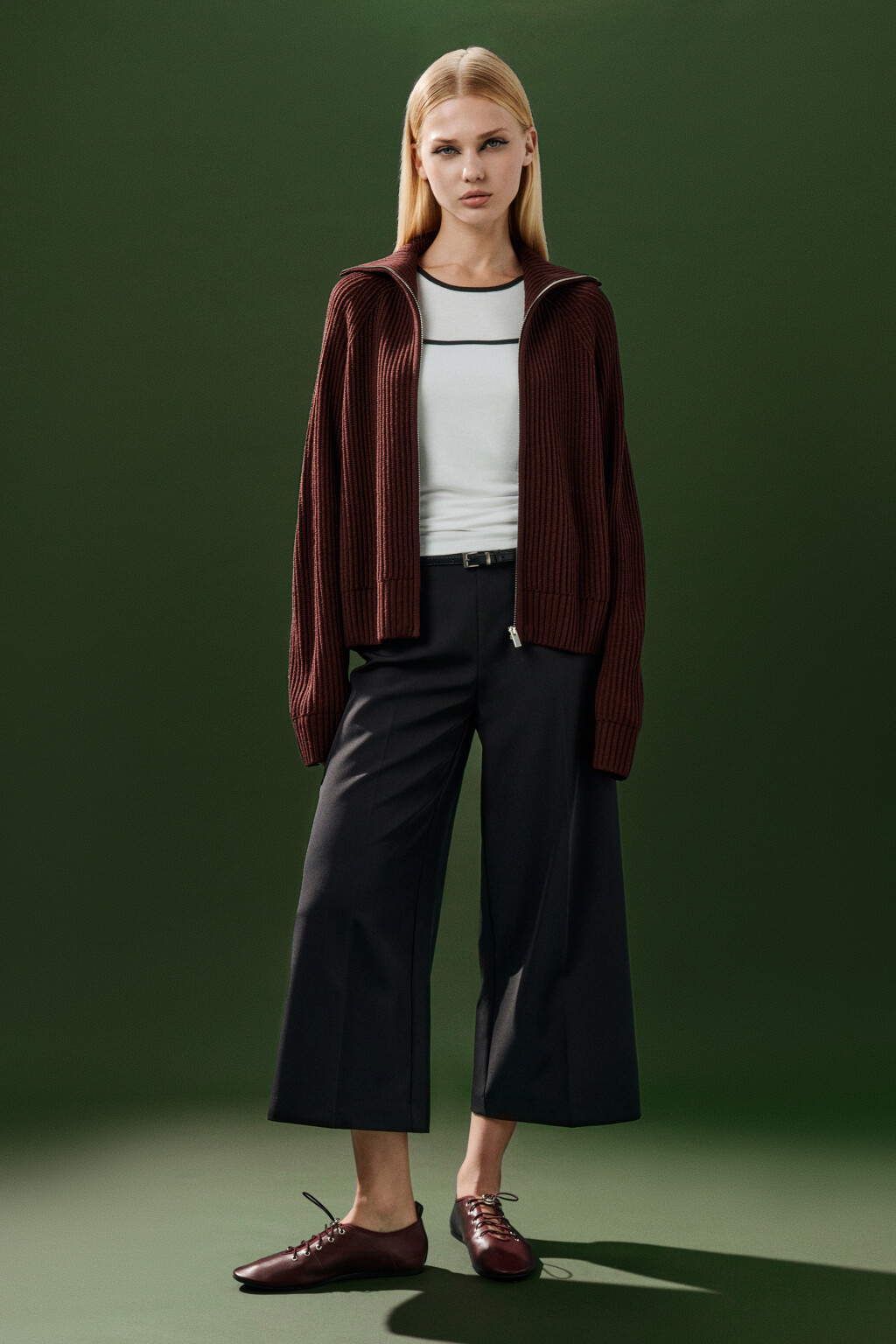 Кардиган вязаный на молнии - цвет бордовый - 5