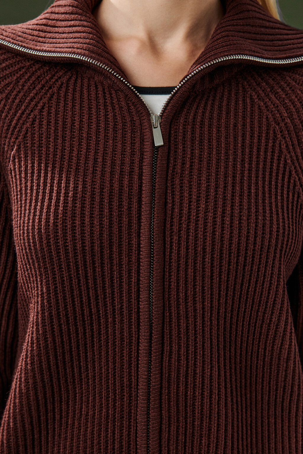 Кардиган вязаный на молнии - цвет бордовый - 6