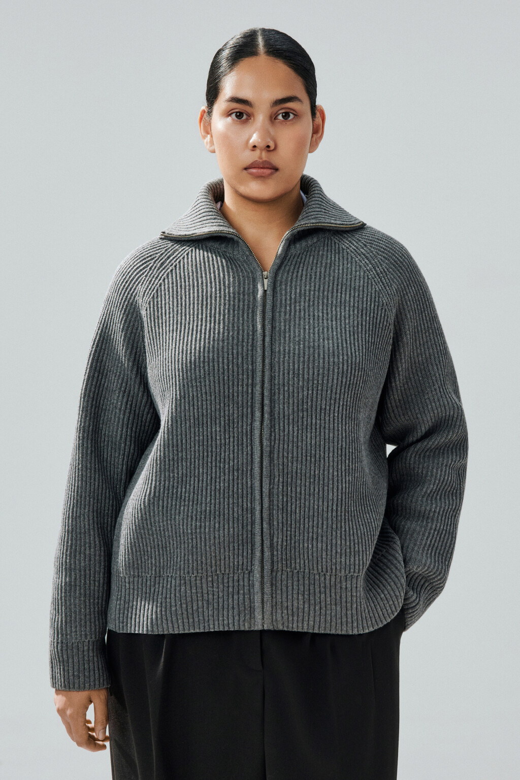 Кардиган вязаный на молнии - цвет серый - 3