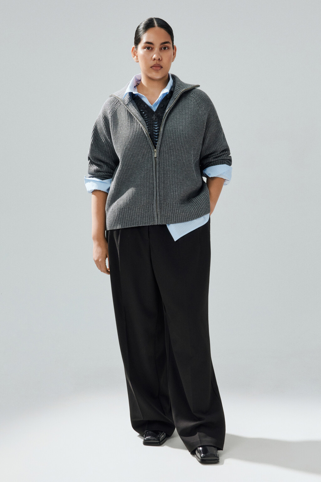 Кардиган вязаный на молнии - цвет серый - 5