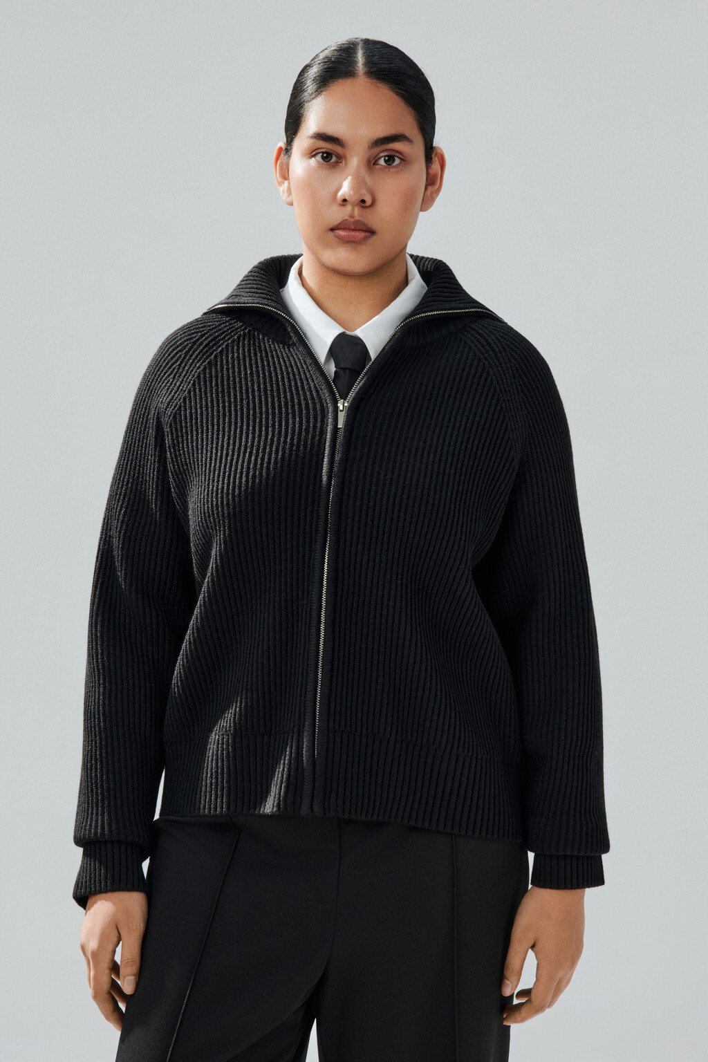 Кардиган вязаный на молнии - цвет черный - 2