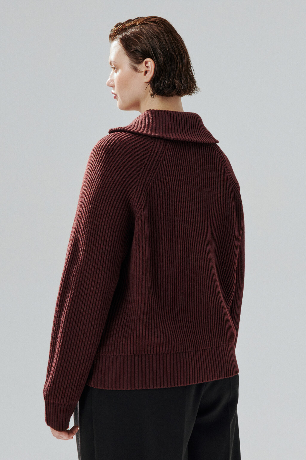 Кардиган вязаный на молнии - цвет бордовый - 3