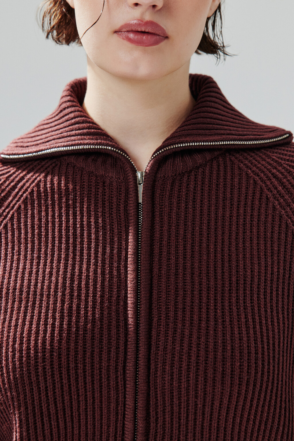 Кардиган вязаный на молнии - цвет бордовый - 5