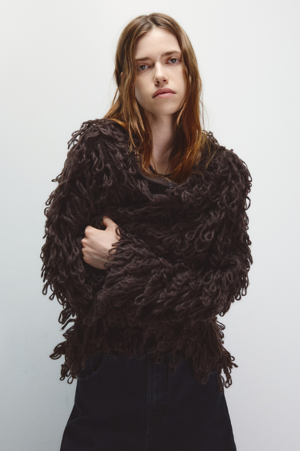 Кардиган на крючках с бахромой - цвет коричневый - 1