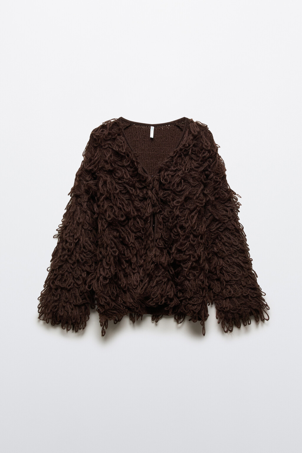 Кардиган на крючках с бахромой - цвет коричневый - 7