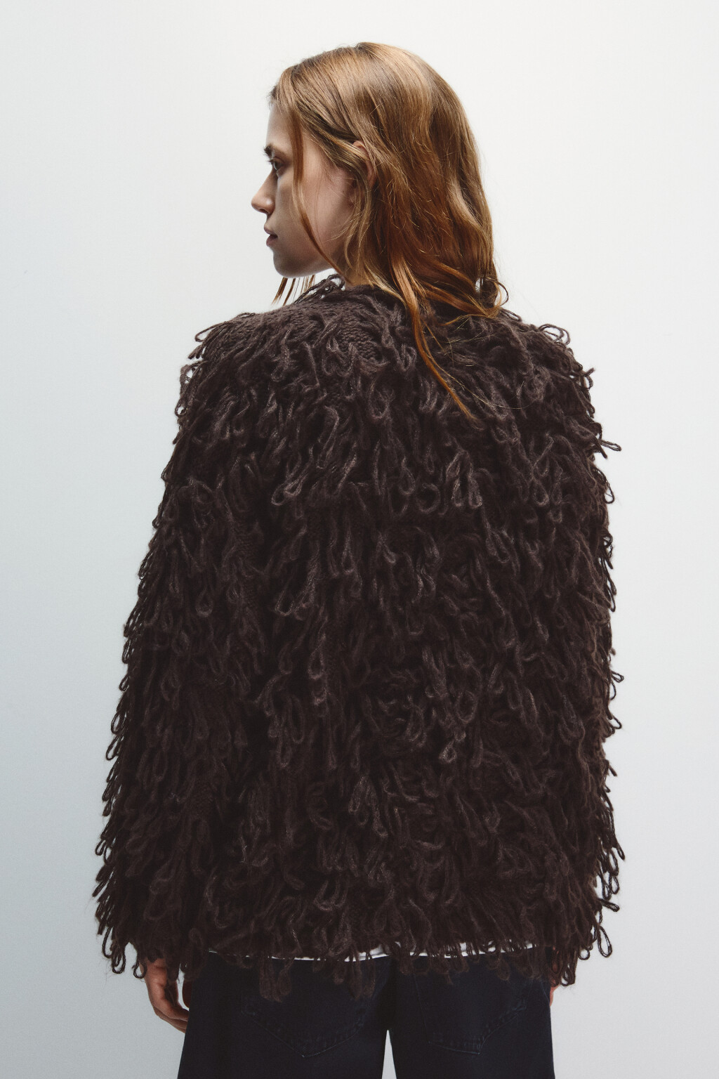 Кардиган на крючках с бахромой - цвет коричневый - 3