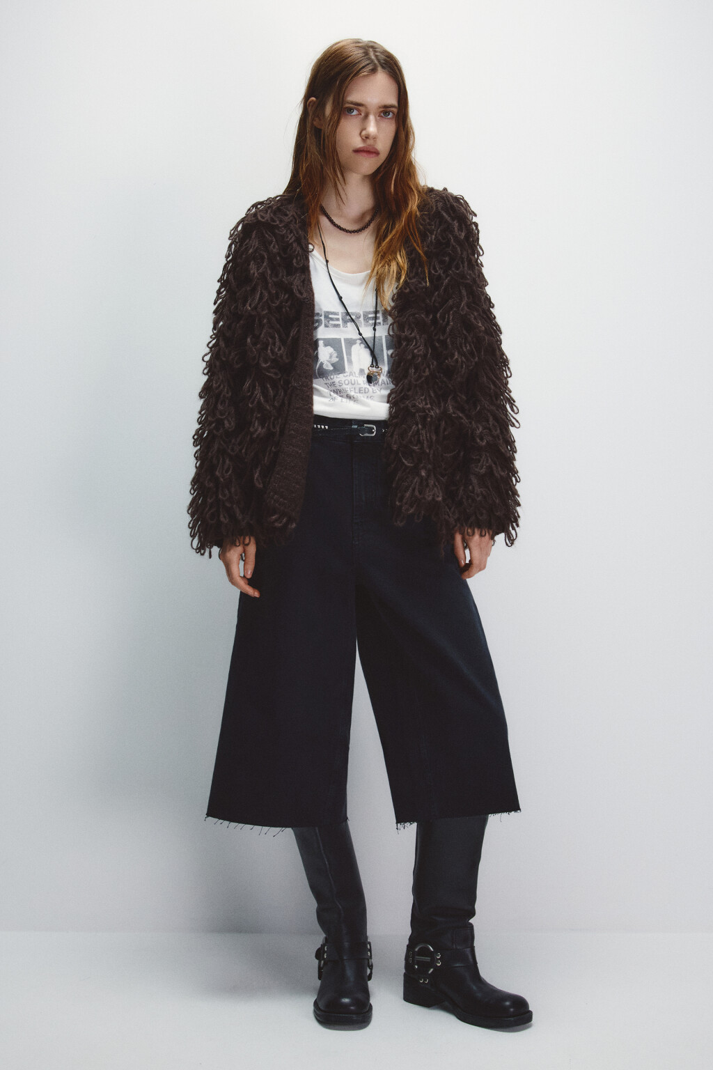 Кардиган на крючках с бахромой - цвет коричневый - 4