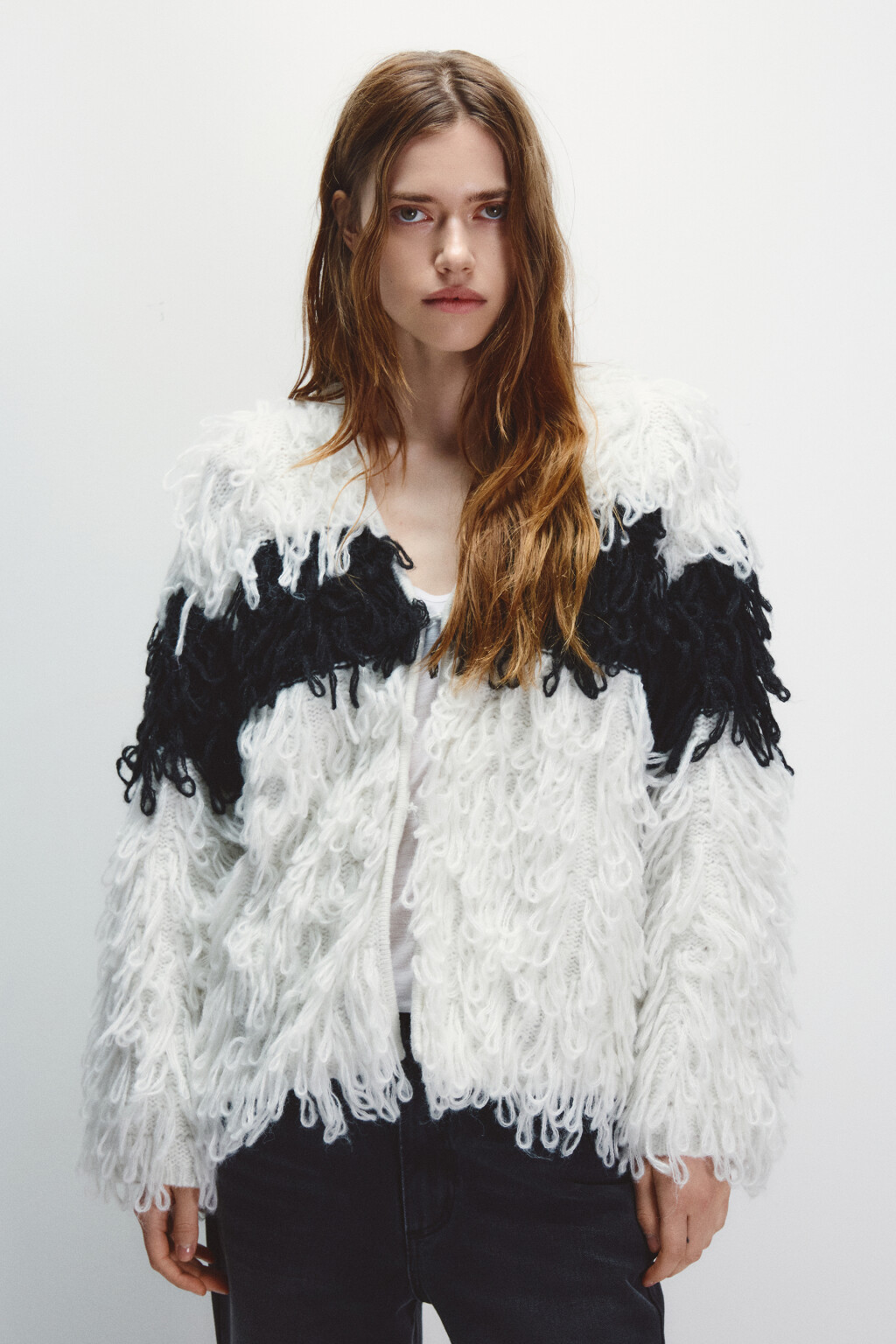 Кардиган на крючках с бахромой - цвет молочный - 2