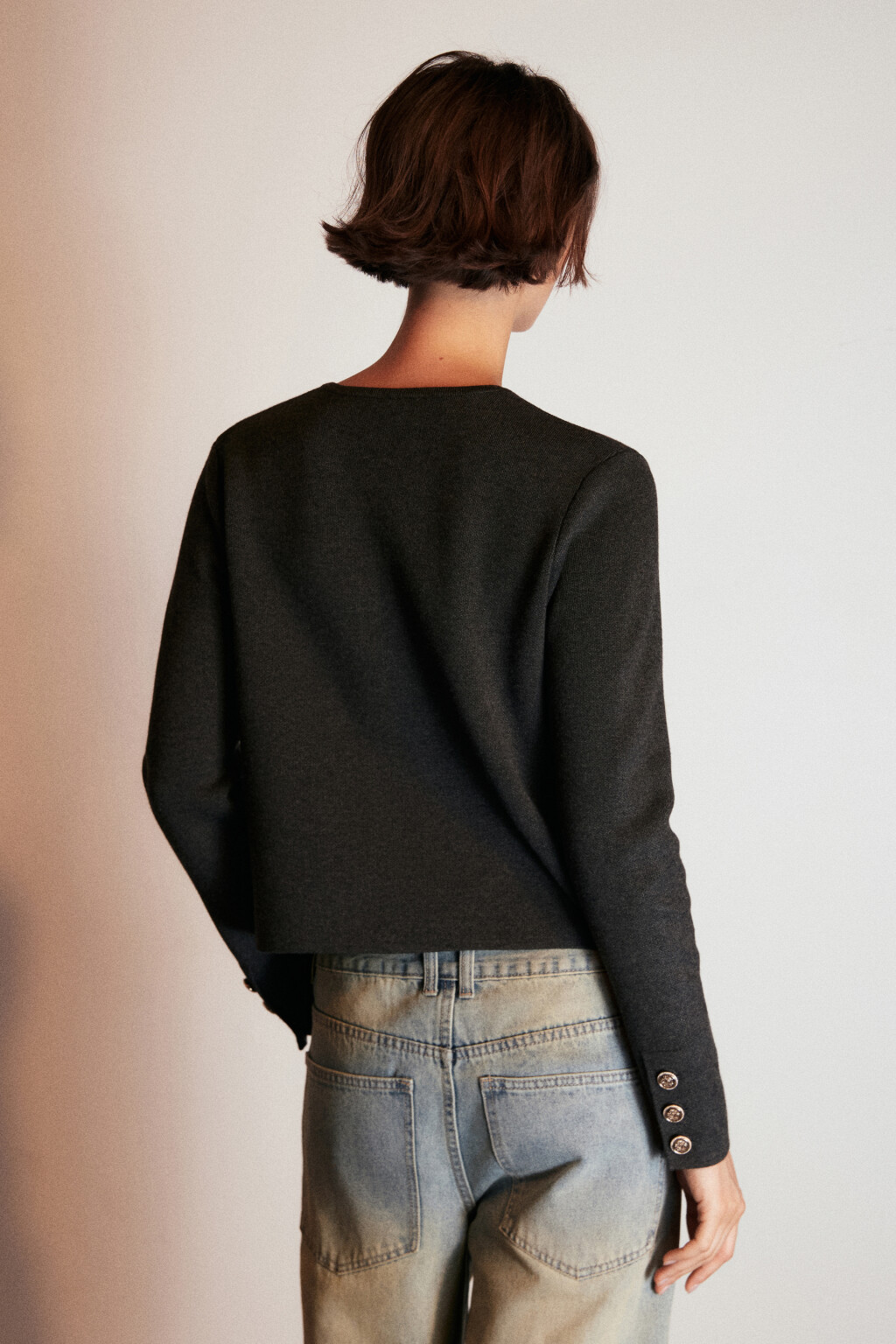 Кардиган жаккардовый на пуговицах - цвет серый - 4