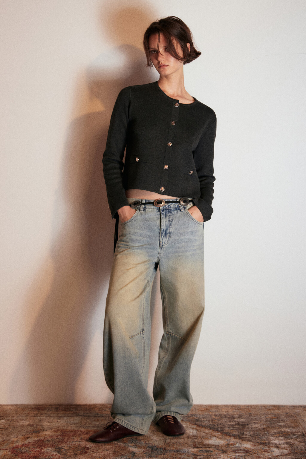 Кардиган жаккардовый на пуговицах - цвет серый - 5