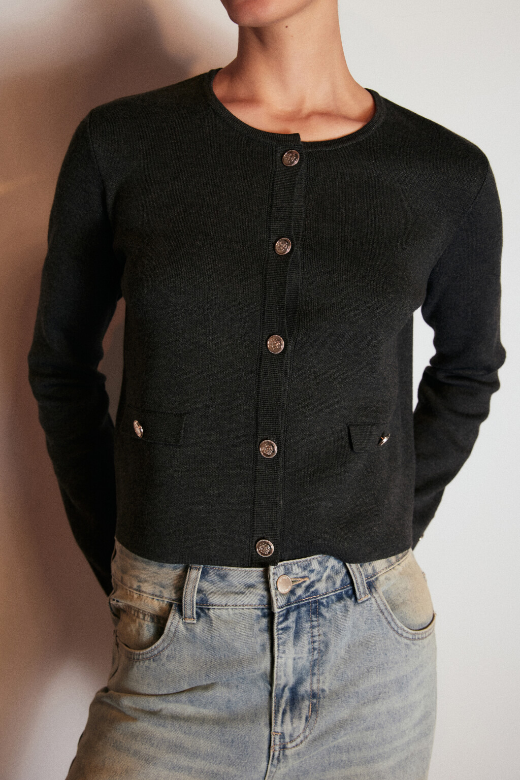 Кардиган жаккардовый на пуговицах - цвет серый - 6