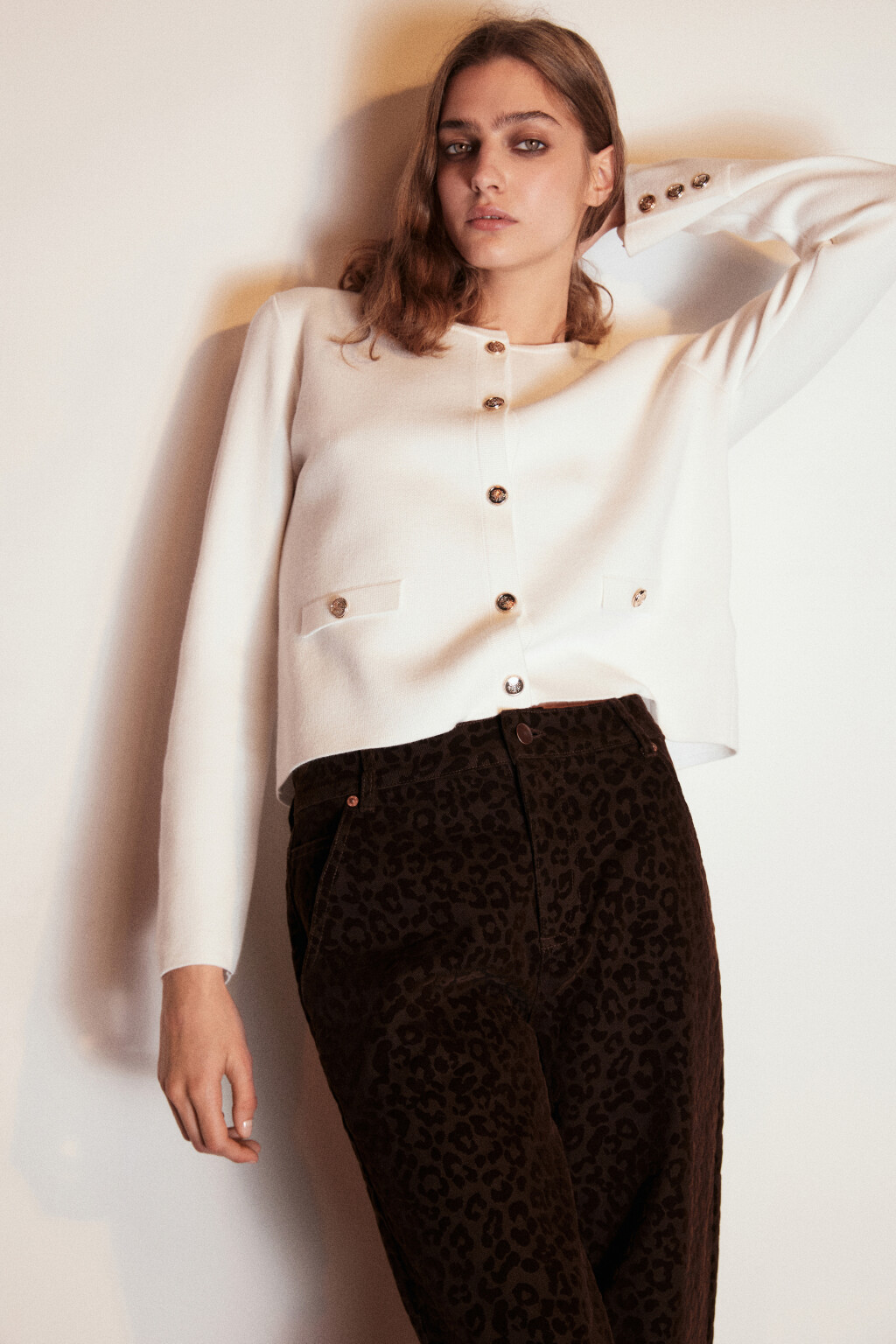Кардиган жаккардовый на пуговицах - цвет молочный - 1