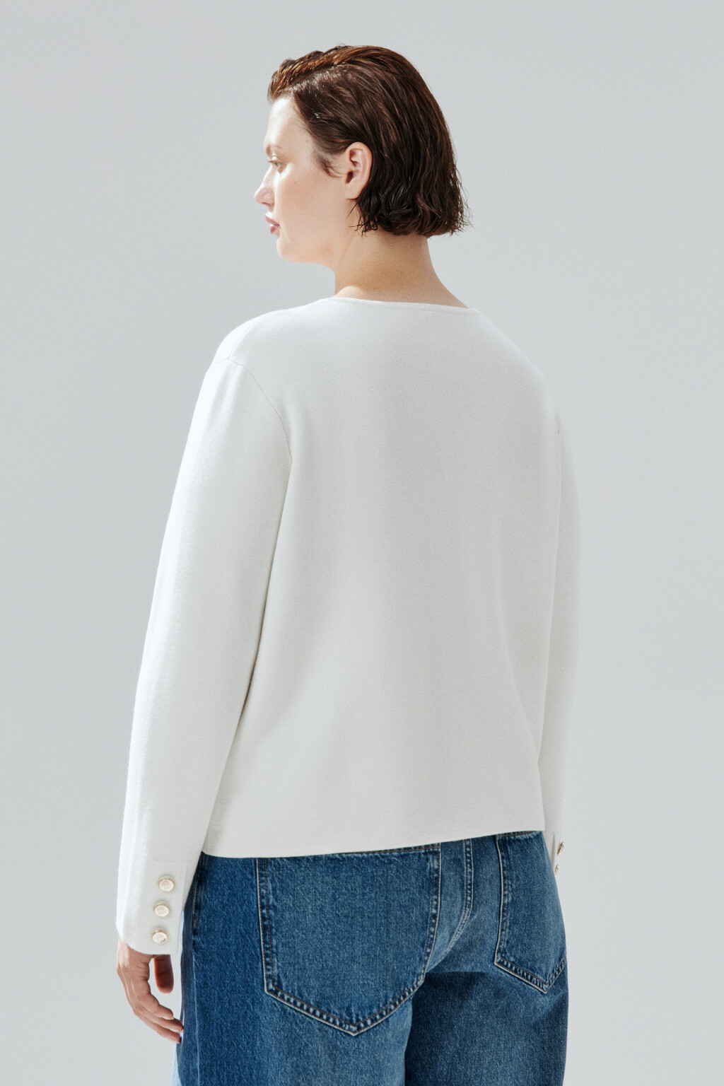 Кардиган на пуговицах с круглым вырезом - цвет молочный - 4