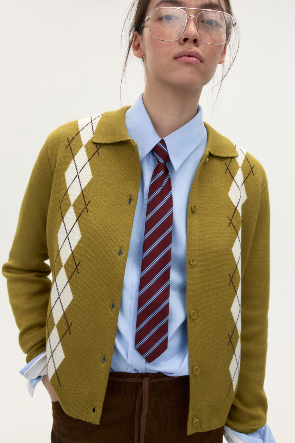 Кардиган на пуговицах с принтом аргайл - цвет зеленый - 1