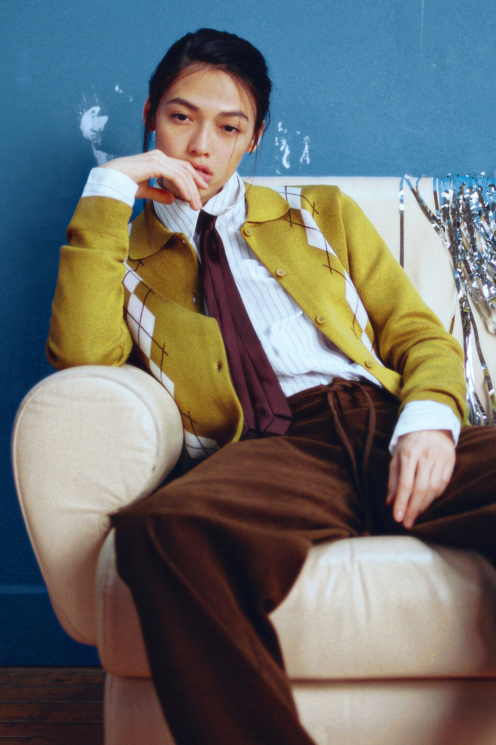 Кардиган на пуговицах с принтом аргайл - цвет зеленый - 8