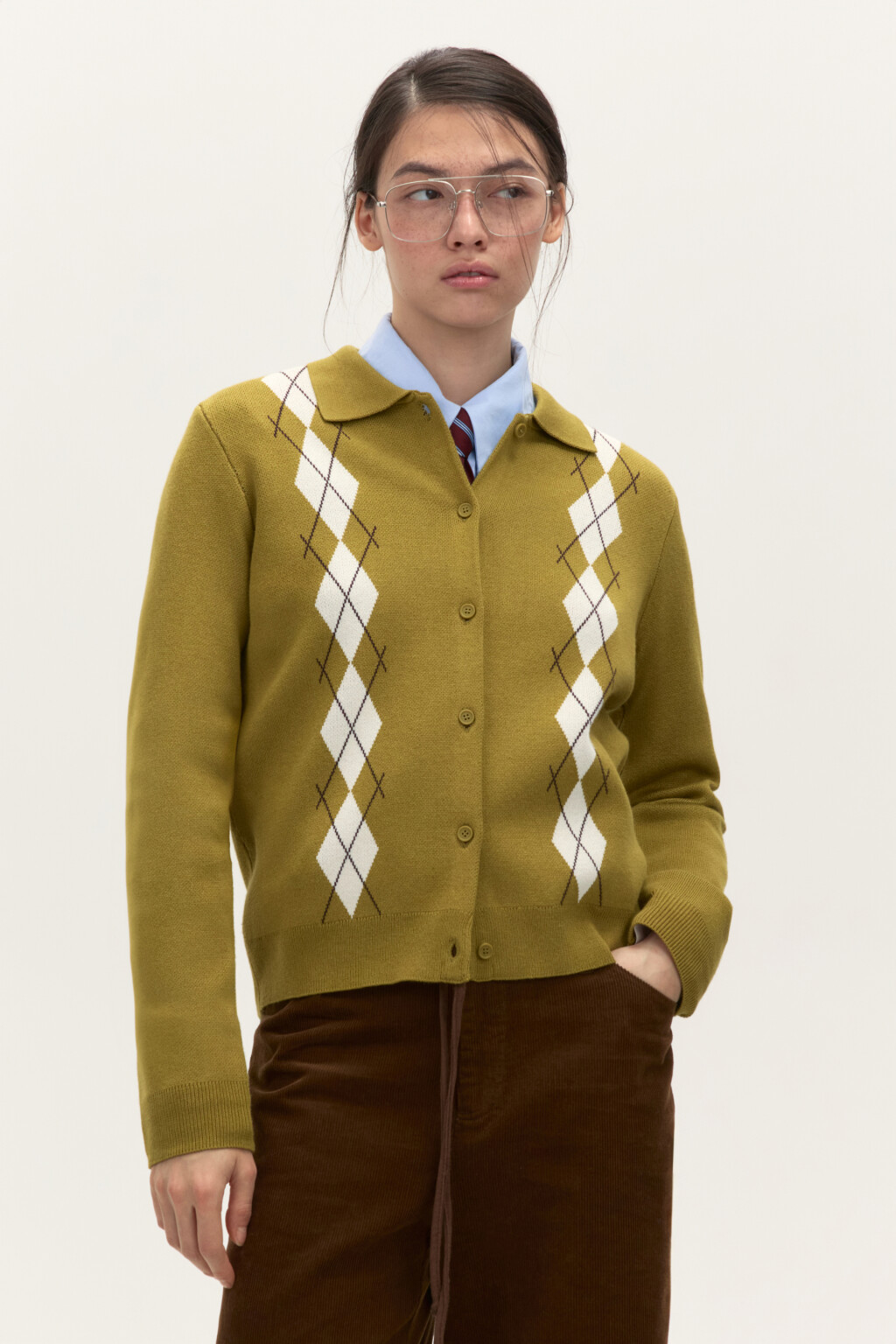 Кардиган на пуговицах с принтом аргайл - цвет зеленый - 2