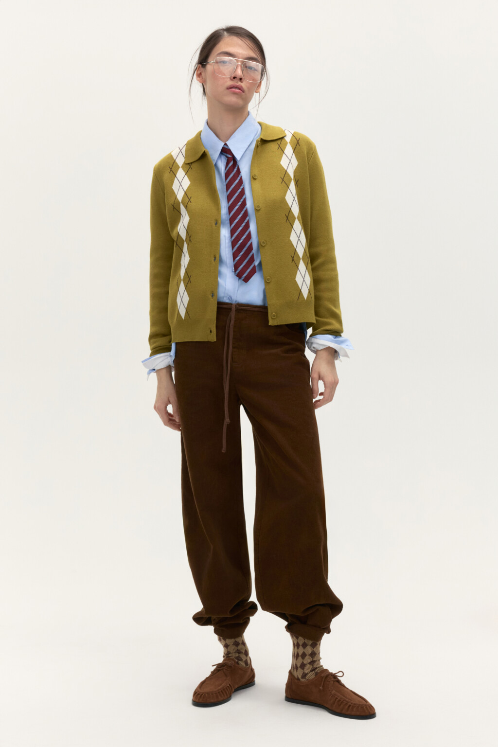 Кардиган на пуговицах с принтом аргайл - цвет зеленый - 4