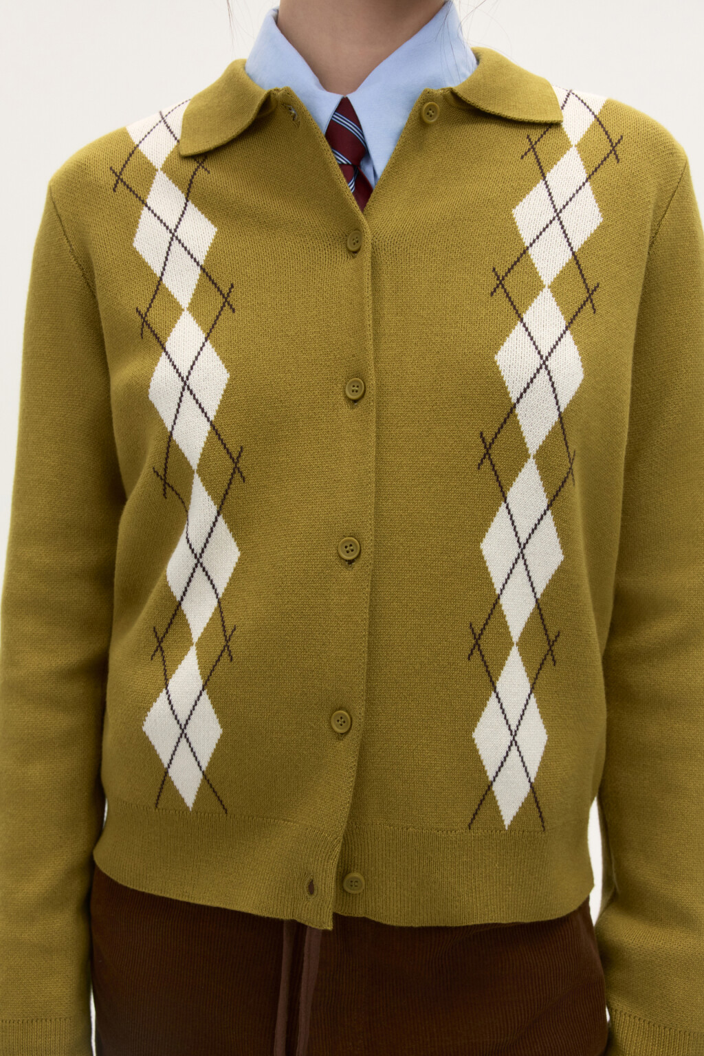 Кардиган на пуговицах с принтом аргайл - цвет зеленый - 5