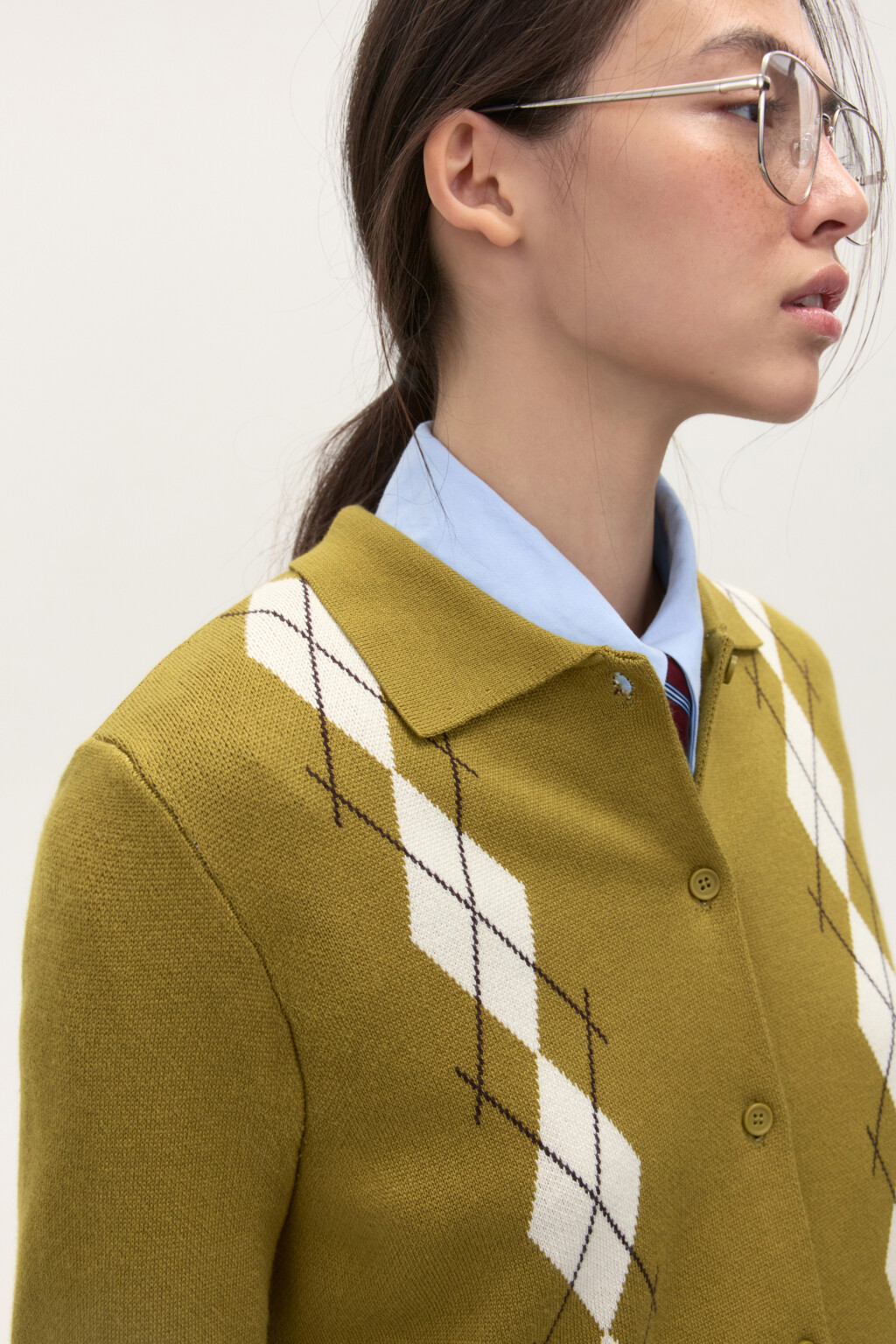 Кардиган на пуговицах с принтом аргайл - цвет зеленый - 6