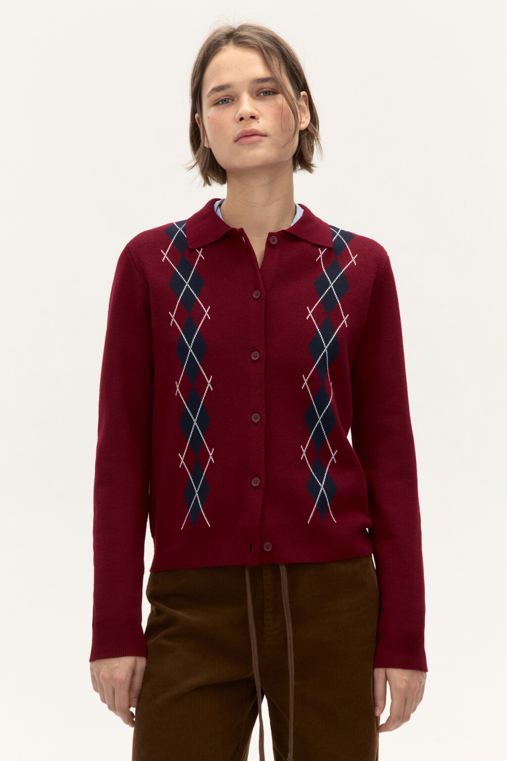 Кардиган на пуговицах с принтом аргайл - цвет красный - 2