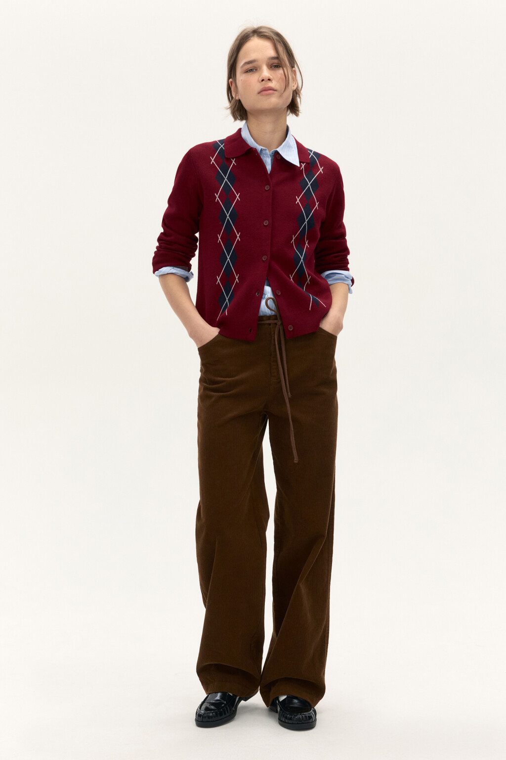 Кардиган на пуговицах с принтом аргайл - цвет красный - 4