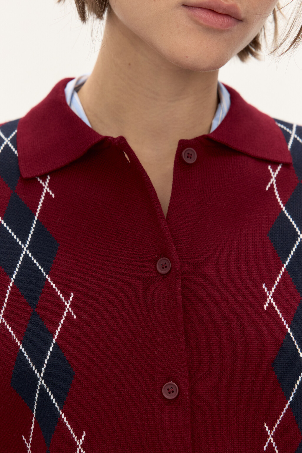 Кардиган на пуговицах с принтом аргайл - цвет красный - 5