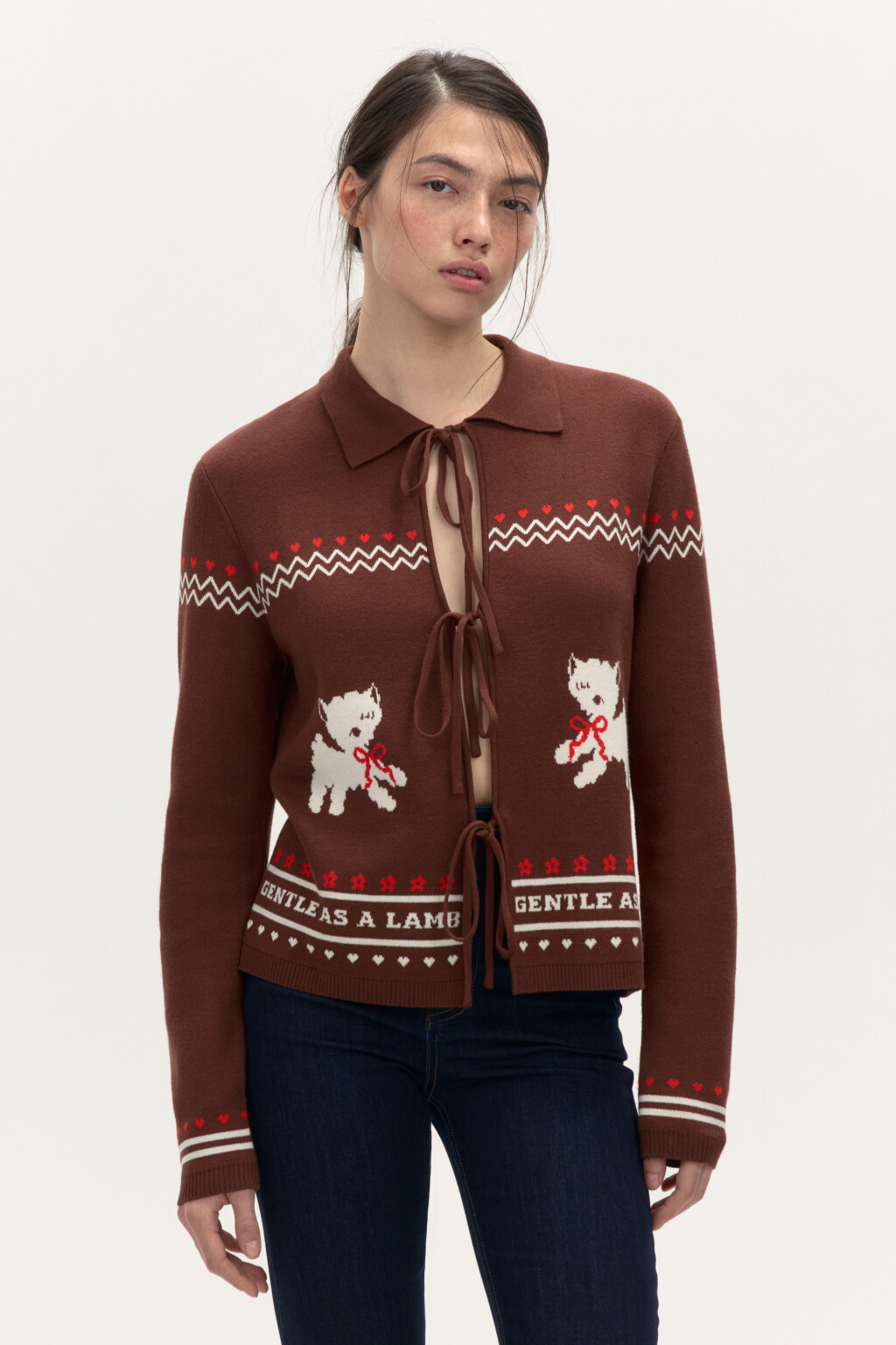 Кардиган на завязках с принтом - цвет коричневый - 1