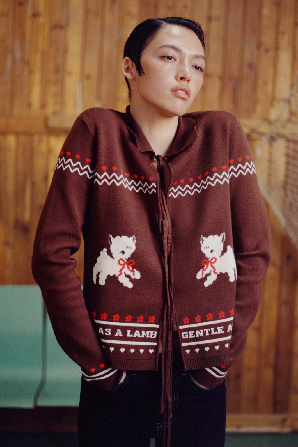 Кардиган на завязках с принтом - цвет коричневый - 7