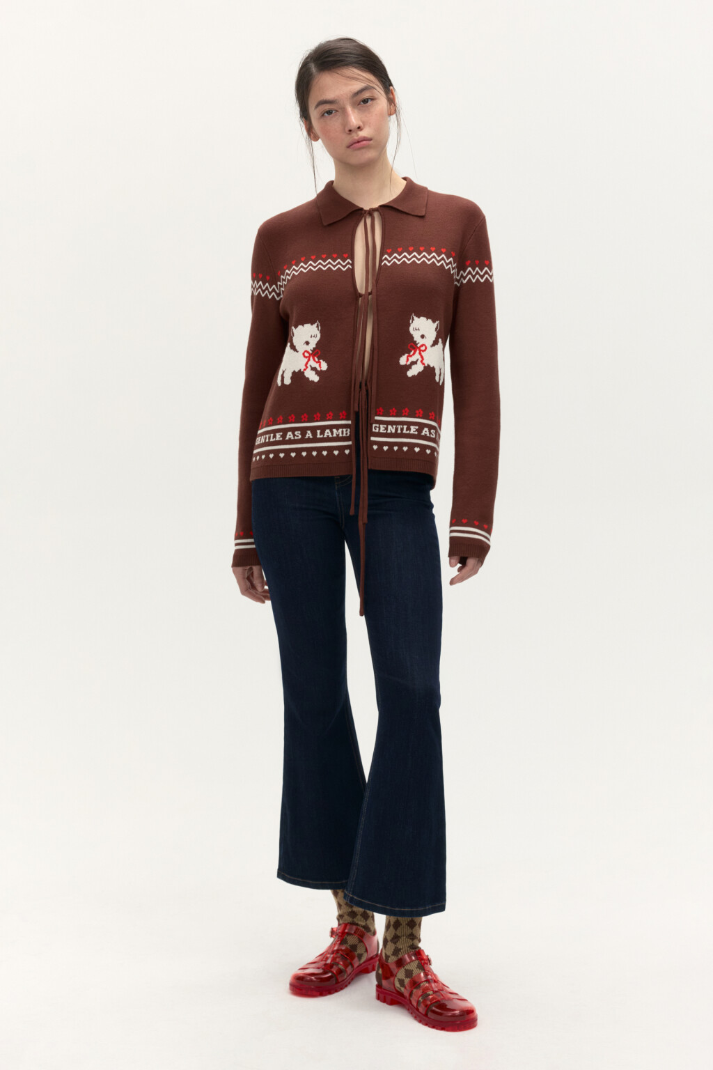 Кардиган на завязках с принтом - цвет коричневый - 3