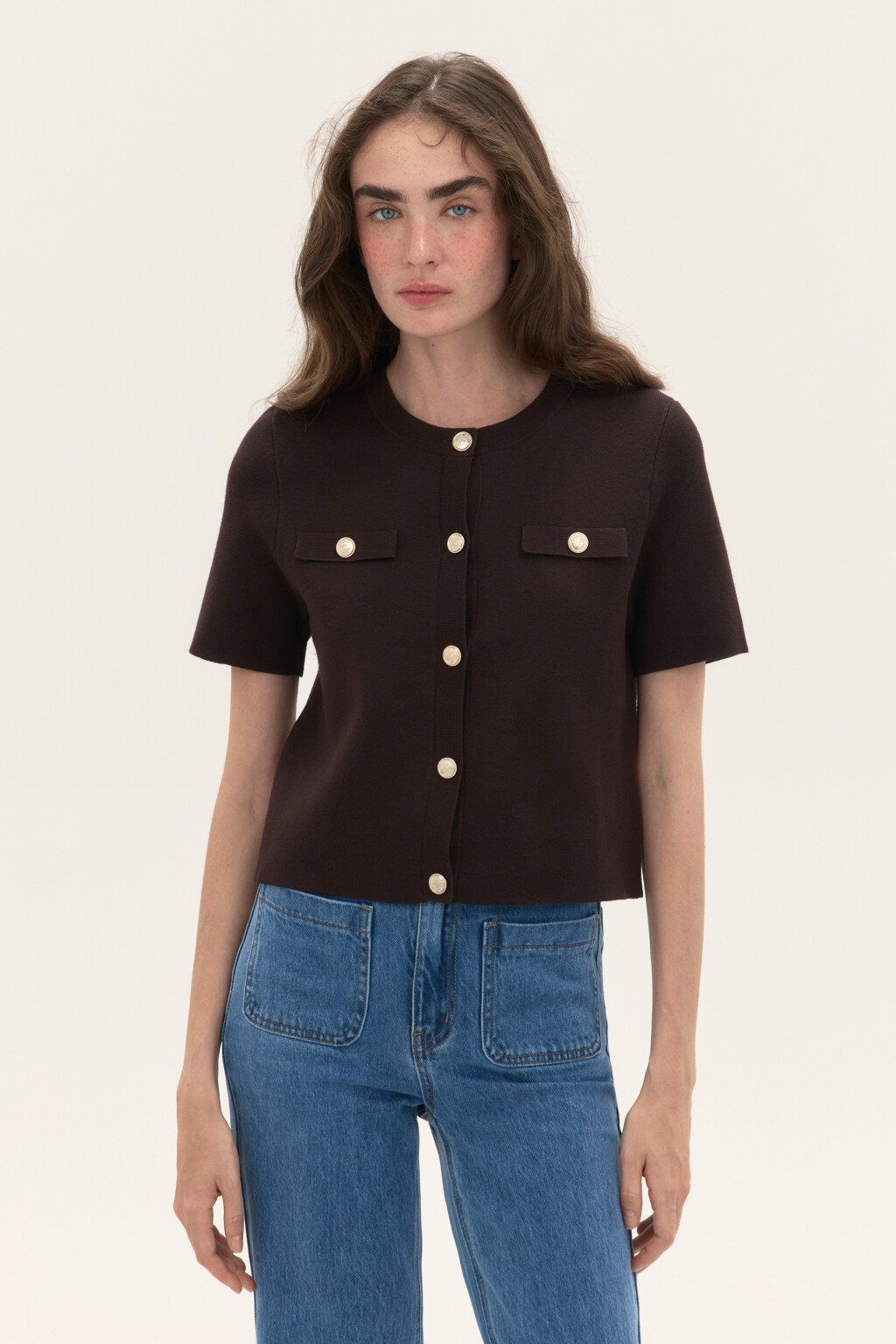 Кардиган вязаный с короткими рукавами - цвет коричневый - 2