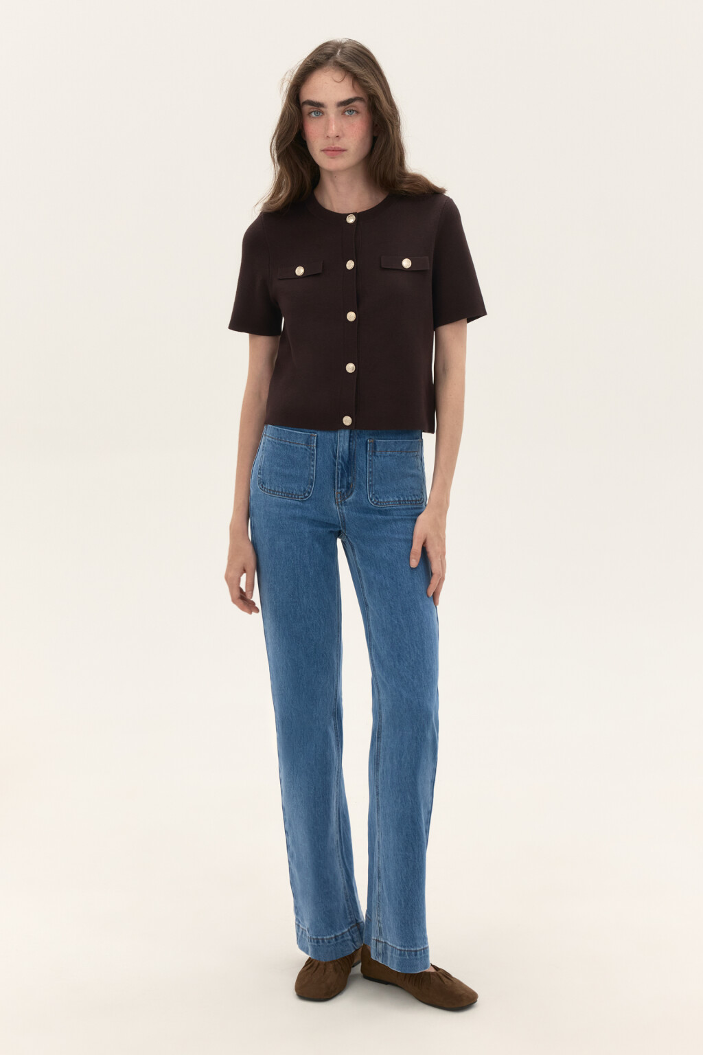 Кардиган вязаный с короткими рукавами - цвет коричневый - 4