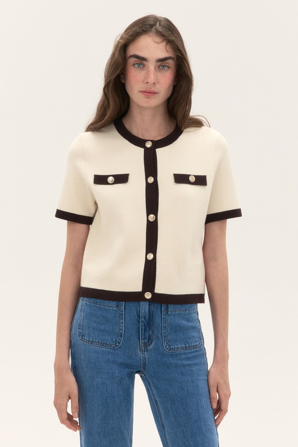 Кардиган вязаный с короткими рукавами - цвет молочный - 2