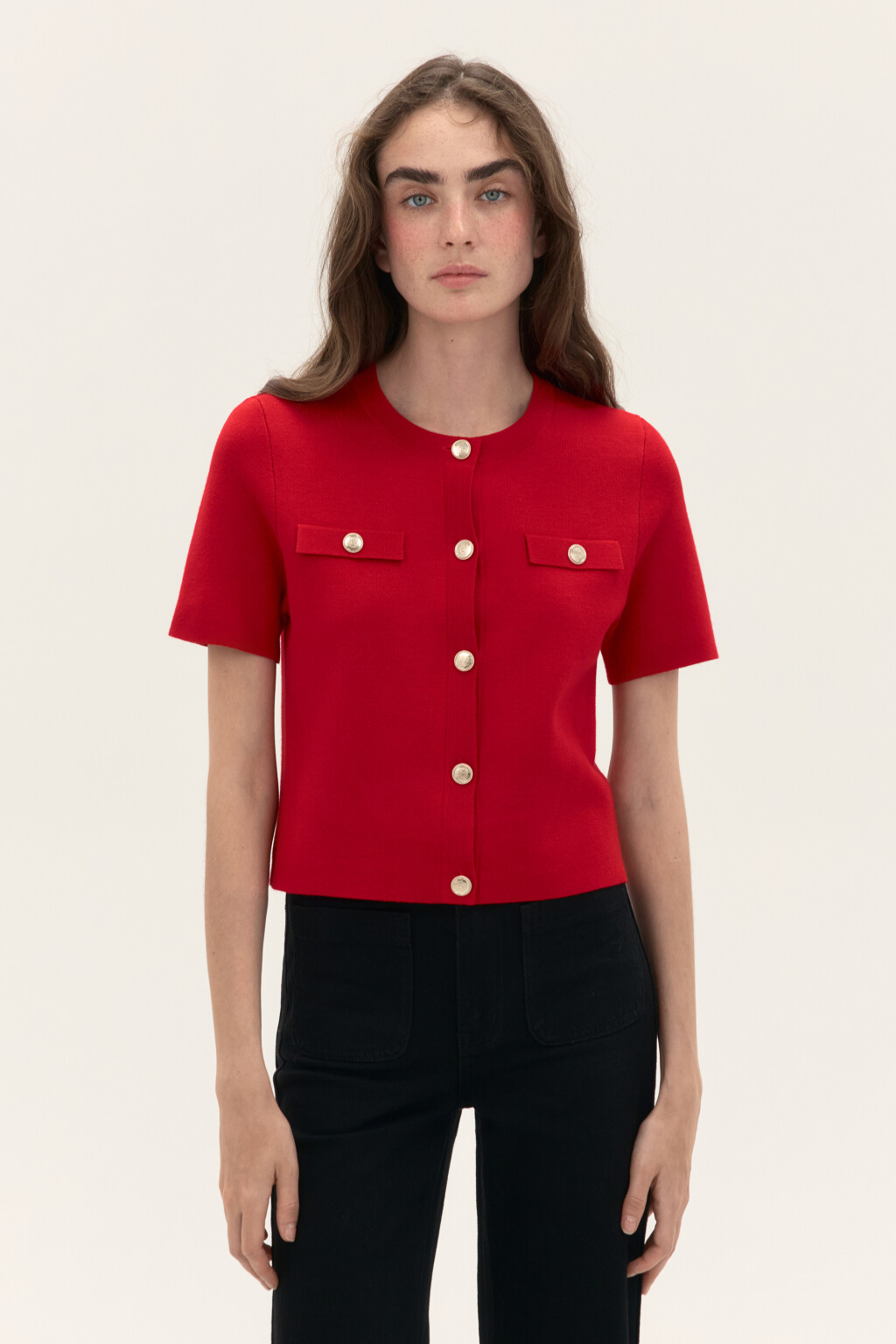 Кардиган вязаный с короткими рукавами - цвет красный - 2