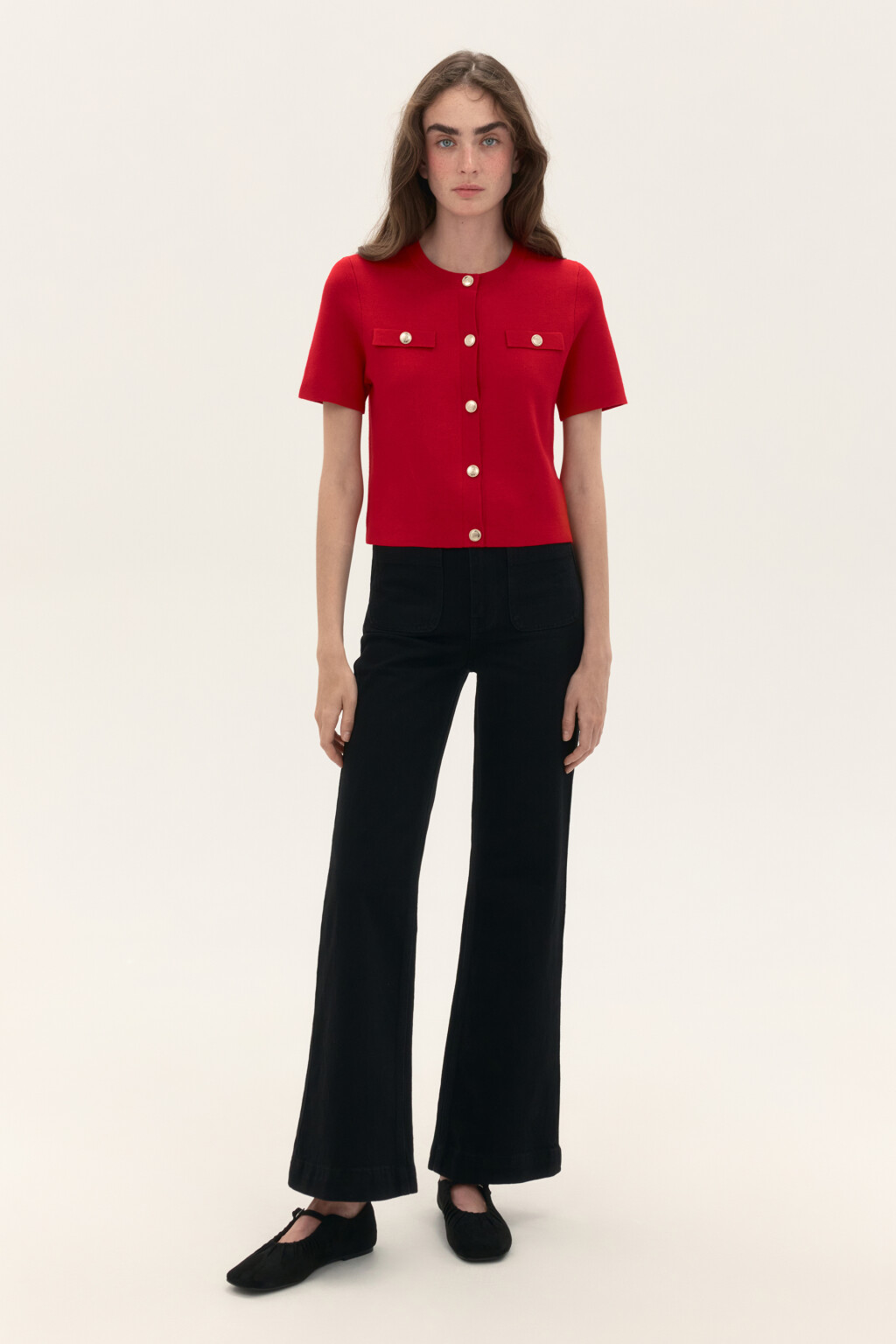 Кардиган вязаный с короткими рукавами - цвет красный - 4