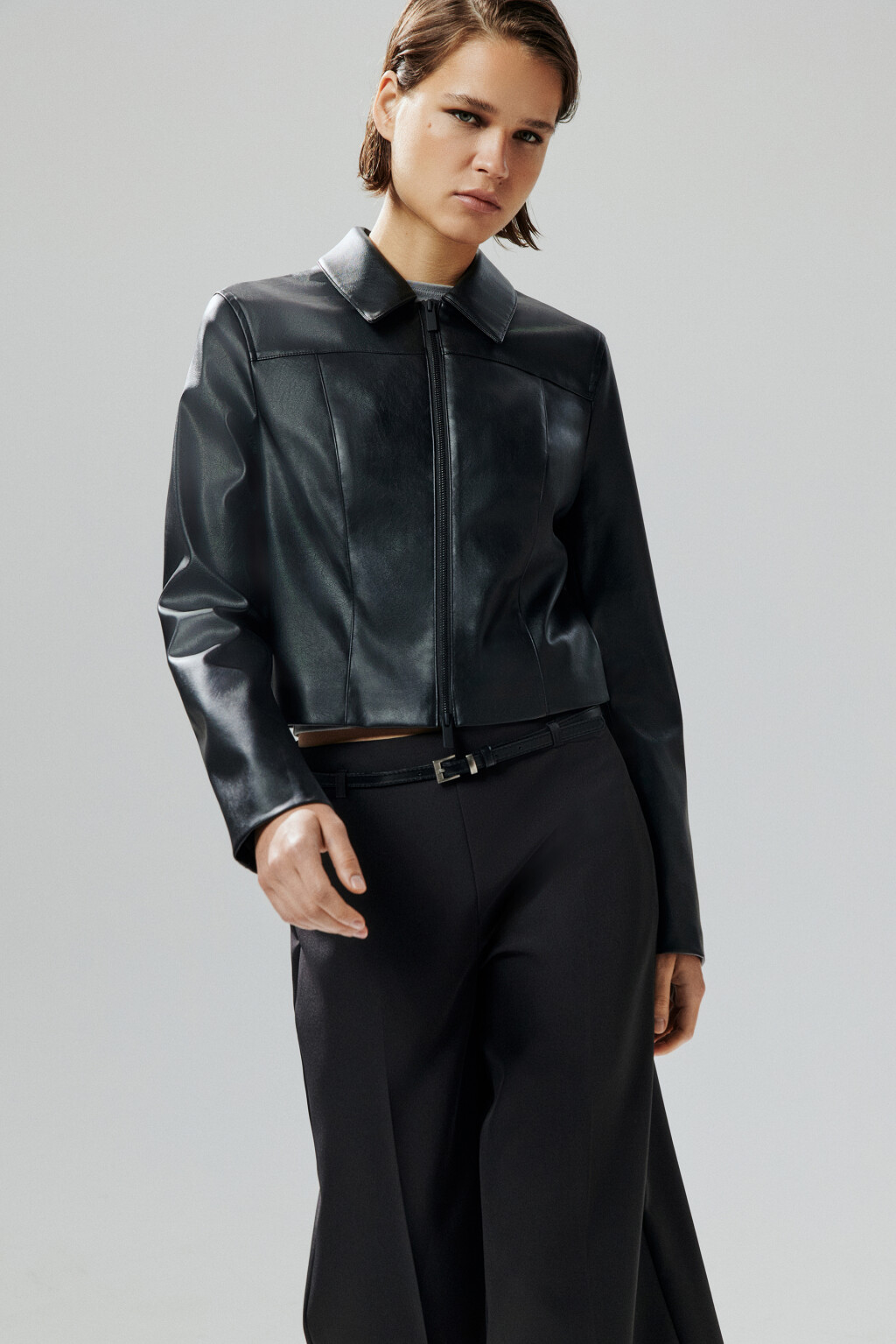 Куртка-жакет приталенная на молнии - цвет черный - 1