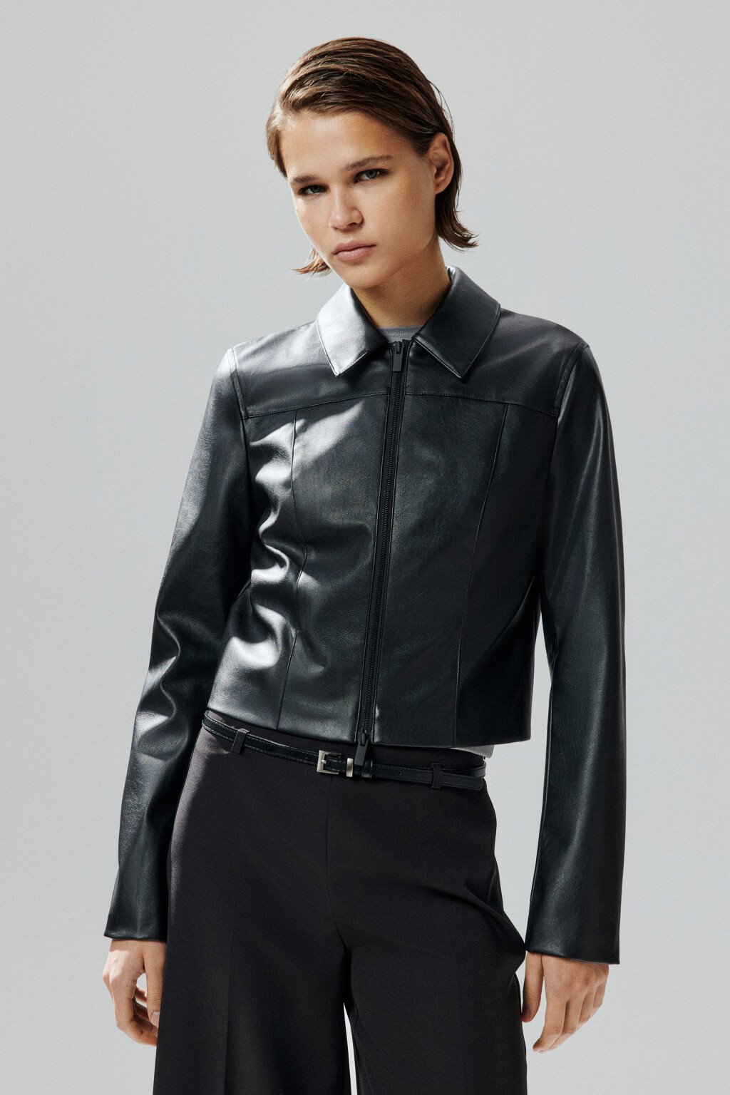 Куртка-жакет приталенная на молнии - цвет черный - 2