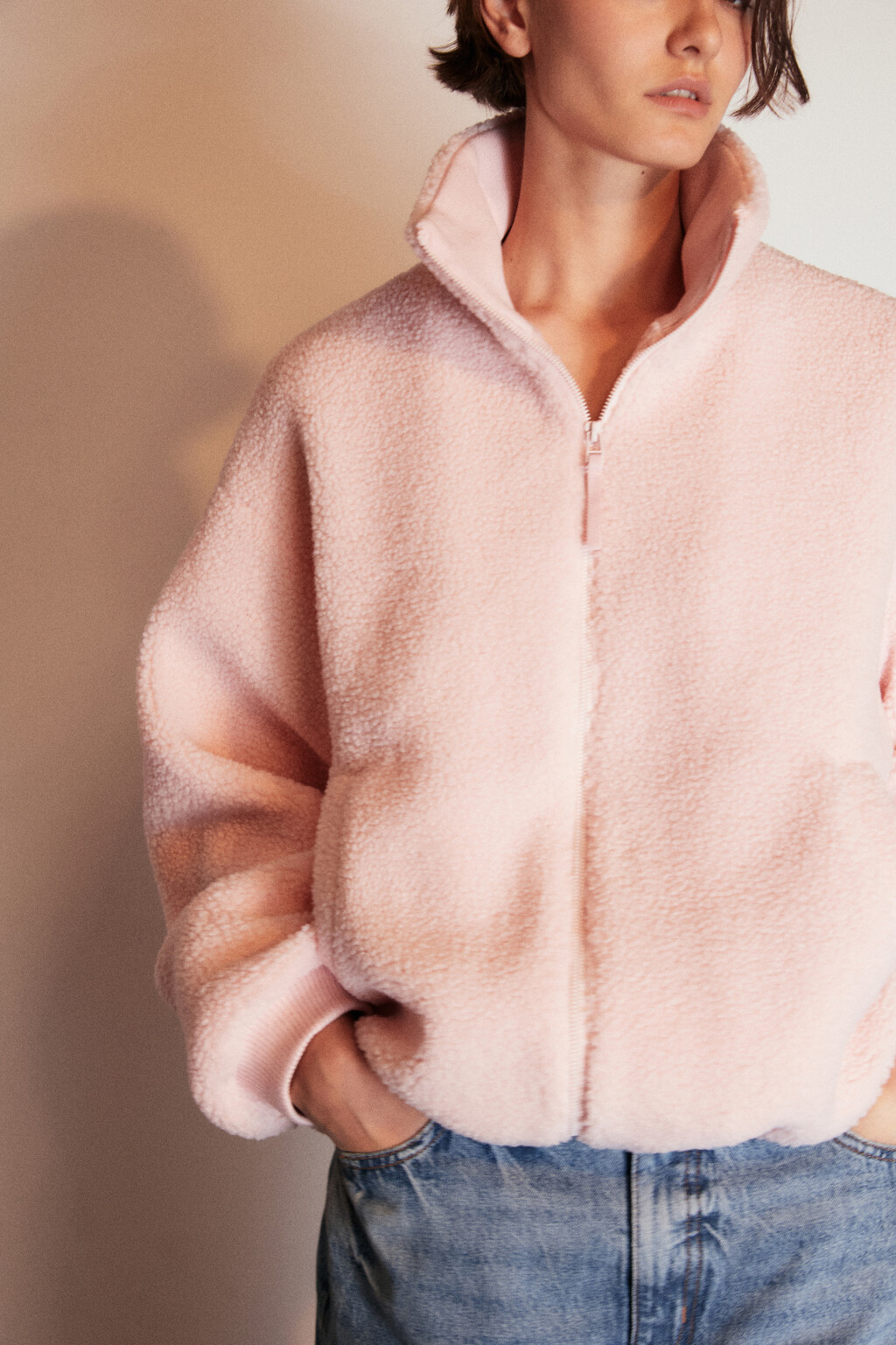 Куртка плюшевая на молнии - цвет розовый - 1